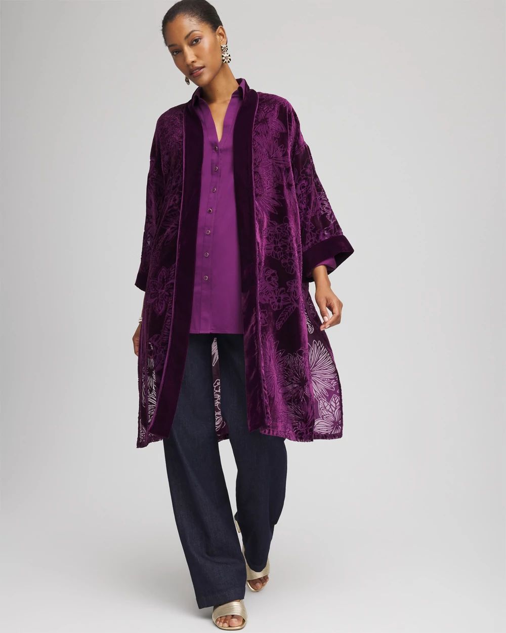 <HEōS> Kimono Sleeve Jacket Floral Burnout Kimono | Chico's
